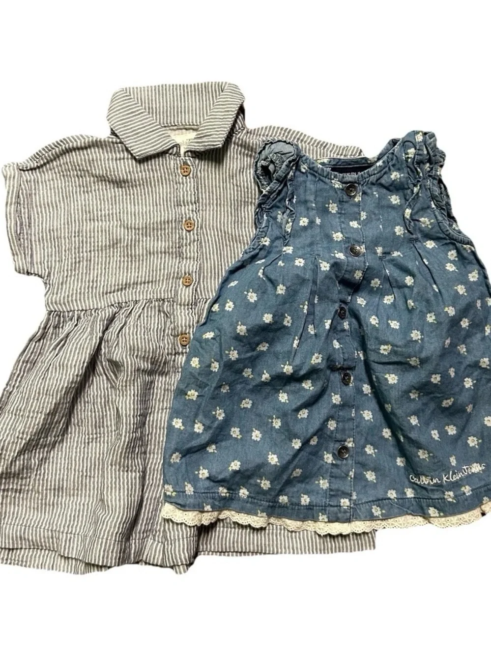 Baby Toddler Girl Summer Dresses Calvin Klein Stripes Floral Size 12 Months
